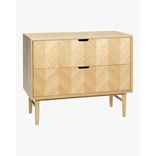 Cassettiera In Legno Di Quercia Con Motivo Spina Di Pesce Herringbone