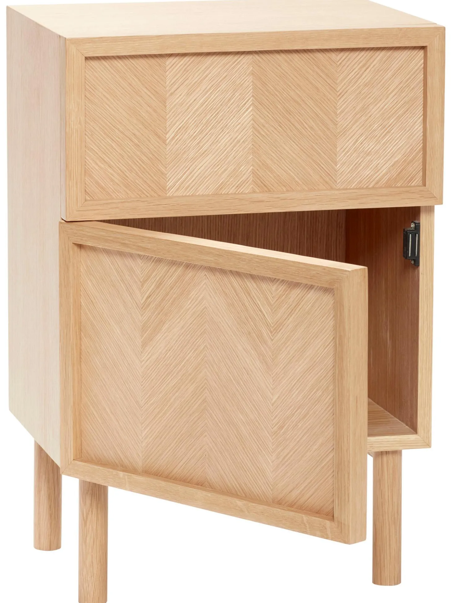 Comodino In Legno Di Quercia Con Motivo Spina Di Pesce Herringbone