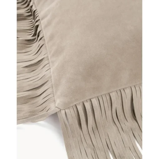 Copricuscino In Pelle Con Frange Amaia