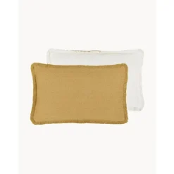 Copricuscino Reversibile Color Giallo Con Frange Decorative Loran
