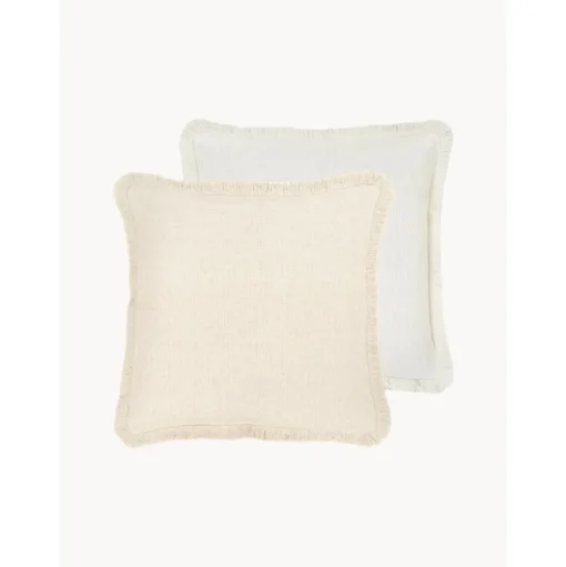 Copricuscino Reversibile Beige Con Frange Loran