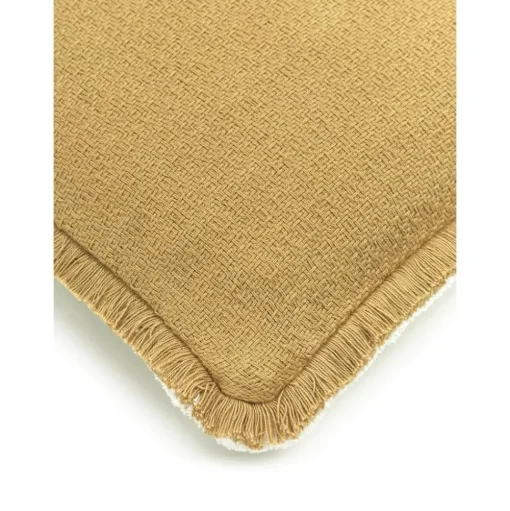 Copricuscino Reversibile Color Giallo Con Frange Decorative Loran
