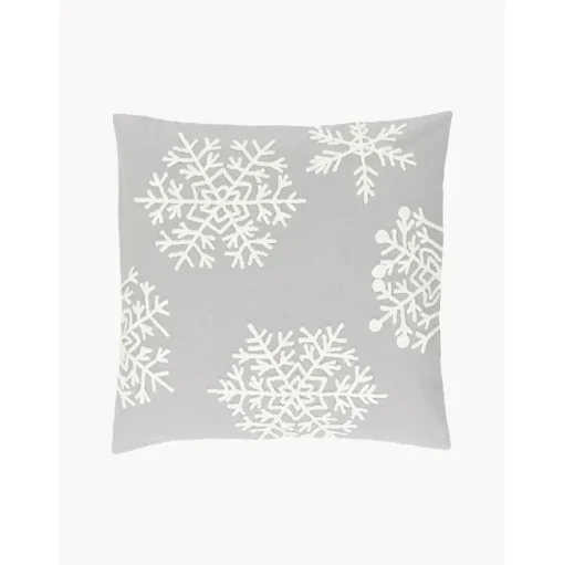 Copricuscino Ricamata Color Grigio Snowflake