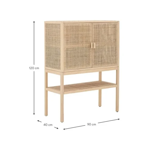 Credenza Alta In Legno Di Pino/Rattan Sanna