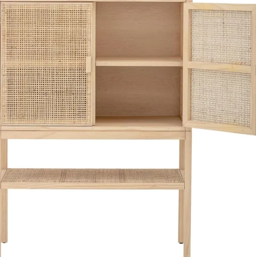 Credenza Alta In Legno Di Pino/Rattan Sanna