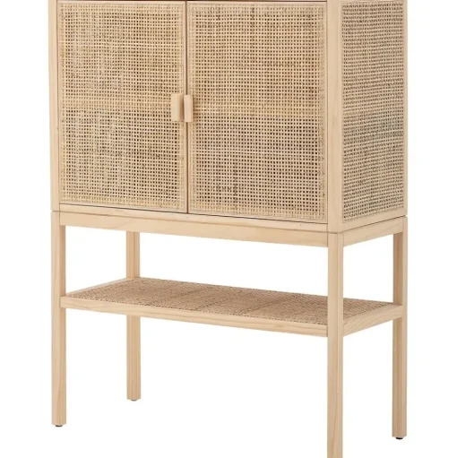 Credenza Alta In Legno Di Pino/Rattan Sanna