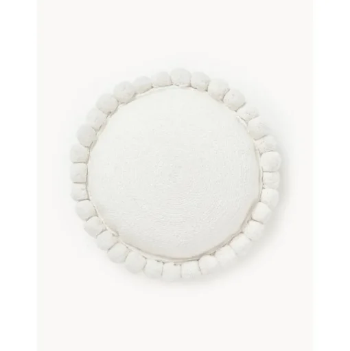 Cuscino Arredo Imbottito Bianco Con Pompon Deva