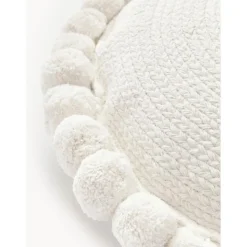 Cuscino Arredo Imbottito Bianco Con Pompon Deva