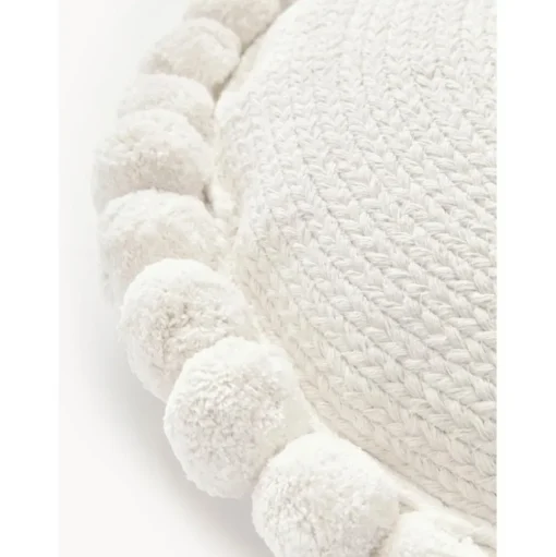 Cuscino Arredo Imbottito Bianco Con Pompon Deva