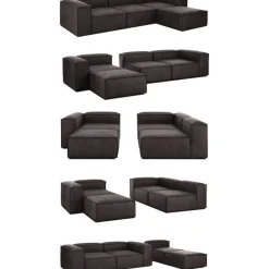 Divano Componibile 4 Posti In Pelle Riciclata Con Poggiapiedi Lennon