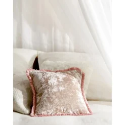 Federa Arredo In Velluto Beige Con Frange Cyrus