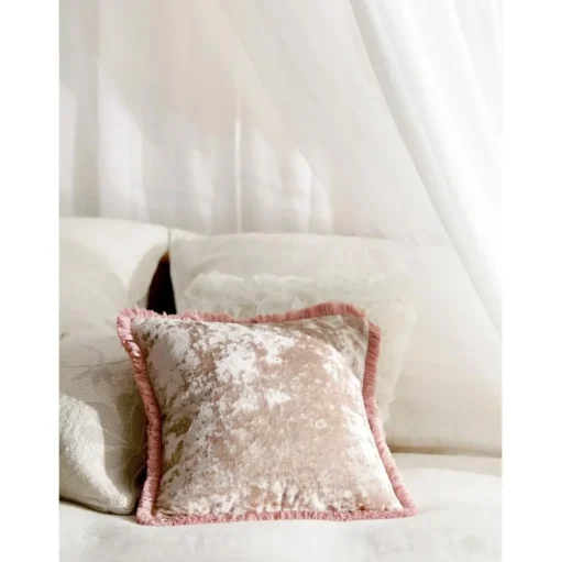 Federa Arredo In Velluto Beige Con Frange Cyrus