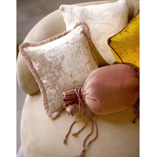 Federa Arredo In Velluto Beige Con Frange Cyrus