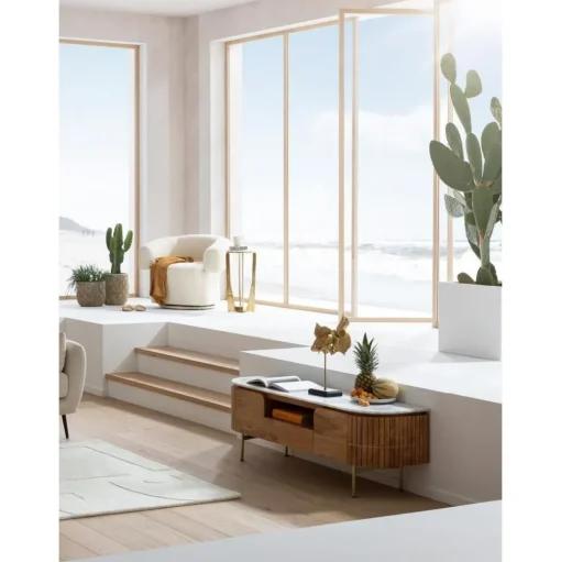 Mobile Tv Fatto A Mano In Legno Di Mango Con Piano In Marmo Grace