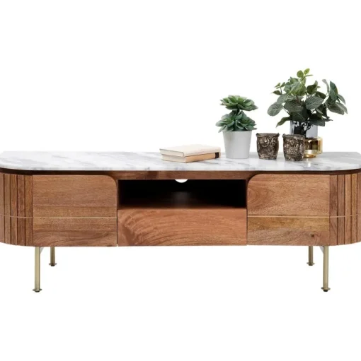 Mobile Tv Fatto A Mano In Legno Di Mango Con Piano In Marmo Grace