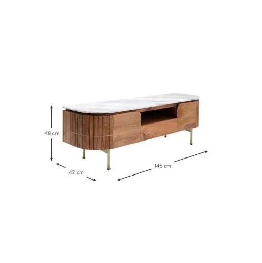 Mobile Tv Fatto A Mano In Legno Di Mango Con Piano In Marmo Grace