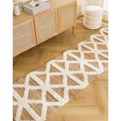 Passatoia In Juta Intrecciata A Mano Beige/Bianco Crema Malea