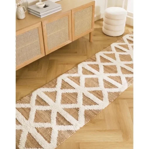 Passatoia In Juta Intrecciata A Mano Beige/Bianco Crema Malea