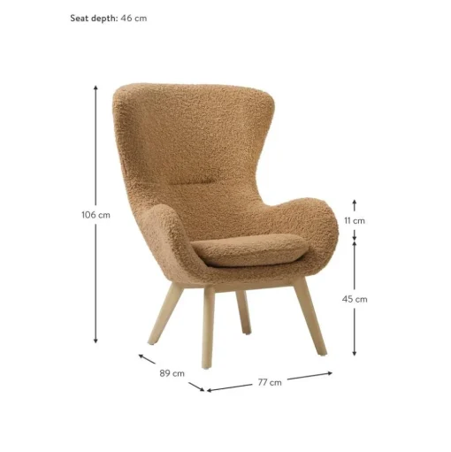 Poltrona In Teddy Con Gambe In Legno Wing