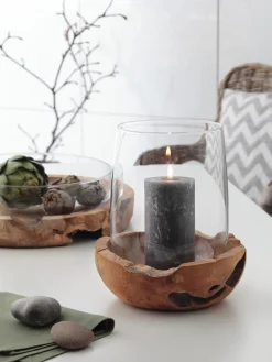 Portacandela Fatto A Mano Con Base In Teak Terra