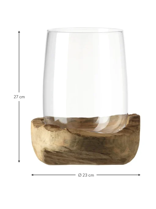 Portacandela Fatto A Mano Con Base In Teak Terra