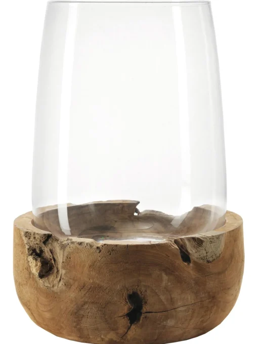 Portacandela Fatto A Mano Con Base In Teak Terra