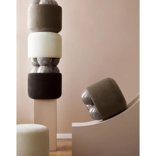 Pouf Imbottito In Tessuto Lino
