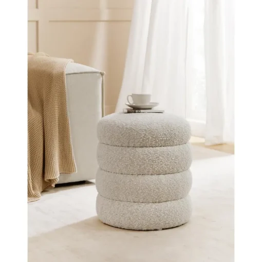 Pouf In Tessuto Boucle Alto