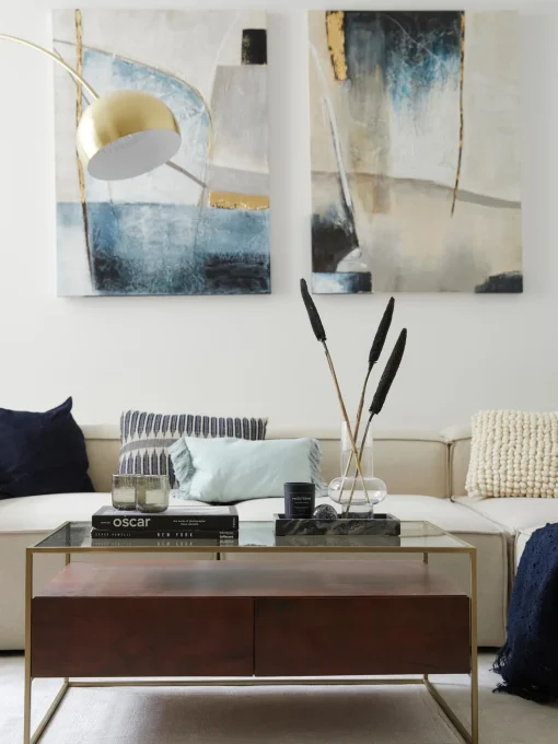 Quadro Su Tela Dipinto A Mano Golden Blue Ii