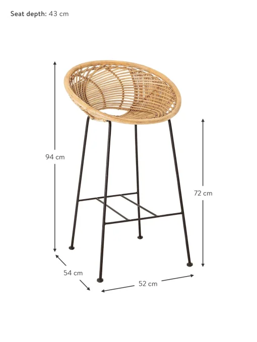 Sedia Da Bar In Rattan Con Gambe In Metallo Yonne