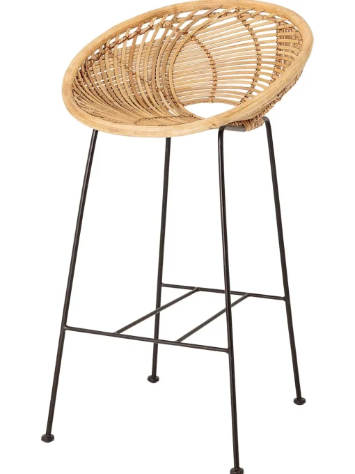 Sedia Da Bar In Rattan Con Gambe In Metallo Yonne