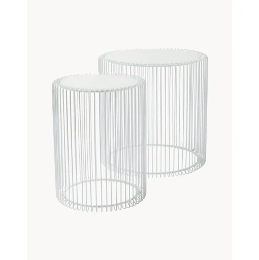 Set 2 Tavolini Da Salotto Con Piano In Vetro Wire