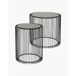 Set 2 Tavolini Da Salotto Con Piano In Vetro Wire