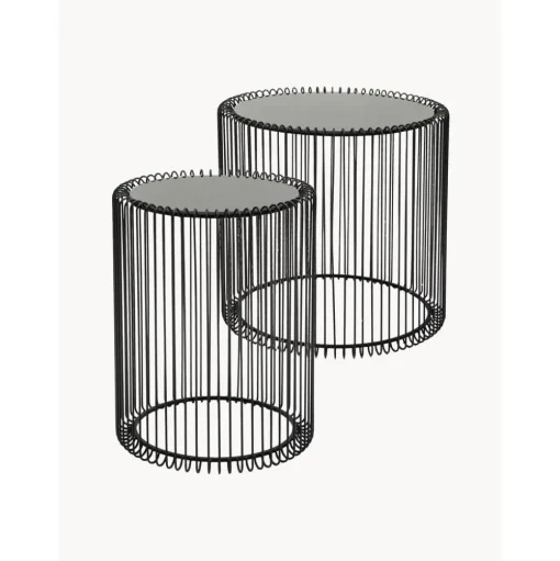 Set 2 Tavolini Da Salotto Con Piano In Vetro Wire