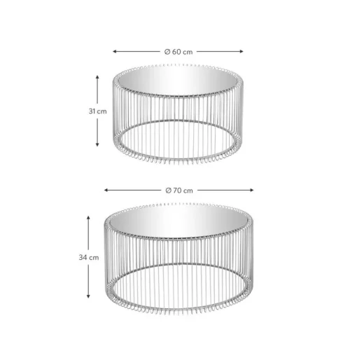 Set 2 Tavolini Da Salotto Con Piano In Vetro Wire