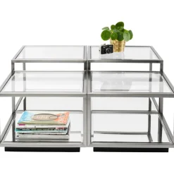 Set 4 Tavolini Da Salotto Con Piano In Vetro A Specchio Luigi
