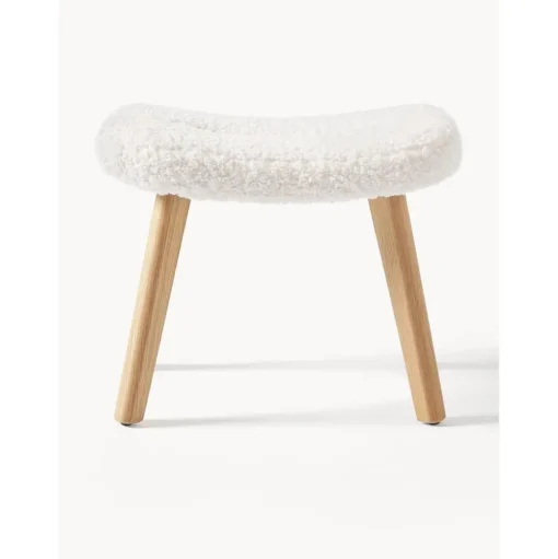 Sgabello Imbottito In Teddy Con Gambe In Legno Wing