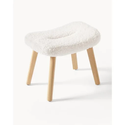 Sgabello Imbottito In Teddy Con Gambe In Legno Wing