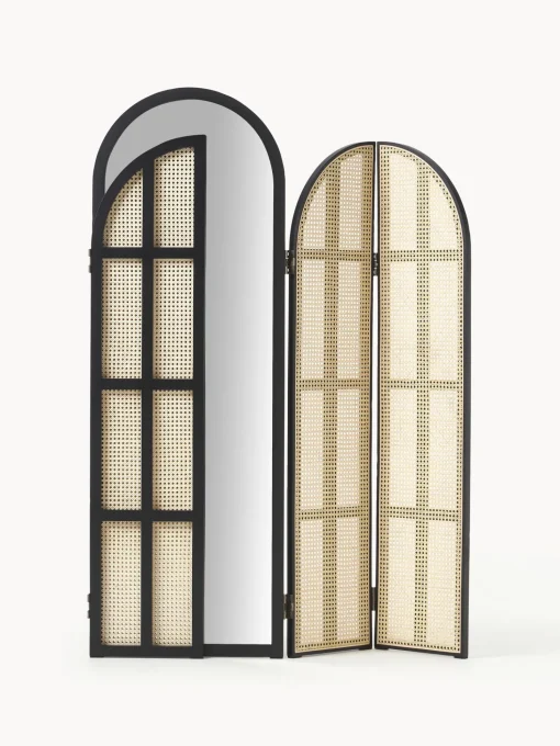 Specchio Da Terra Con Paravento In Rattan Aura