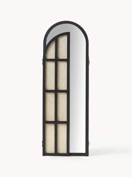 Specchio Da Terra Con Paravento In Rattan Aura
