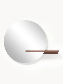 Specchio Rotondo Da Parete Con Mensola In Legno Sandro