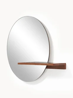 Specchio Rotondo Da Parete Con Mensola In Legno Sandro