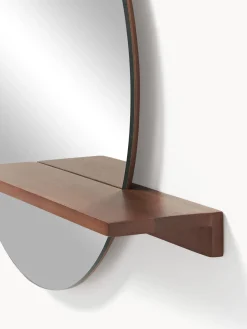 Specchio Rotondo Da Parete Con Mensola In Legno Sandro
