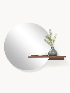 Specchio Rotondo Da Parete Con Mensola In Legno Sandro