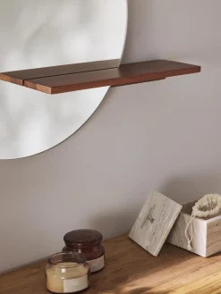 Specchio Rotondo Da Parete Con Mensola In Legno Sandro