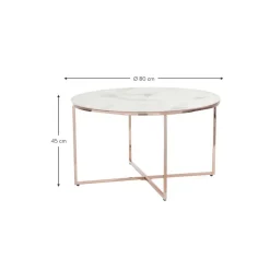 Tavolino Rotondo Da Salotto Con Piano In Vetro Effetto Marmo Antigua