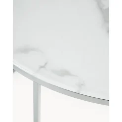 Tavolino Rotondo Da Salotto Con Piano In Vetro Effetto Marmo Antigua