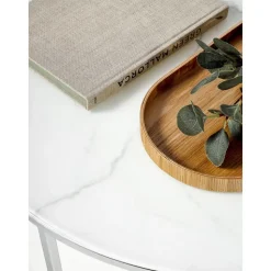 Tavolino Rotondo Da Salotto Con Piano In Vetro Effetto Marmo Antigua