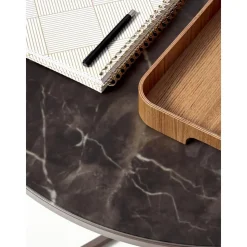 Tavolino Rotondo Da Salotto Con Piano In Vetro Effetto Marmo Antigua