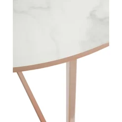 Tavolino Rotondo Da Salotto Con Piano In Vetro Effetto Marmo Antigua